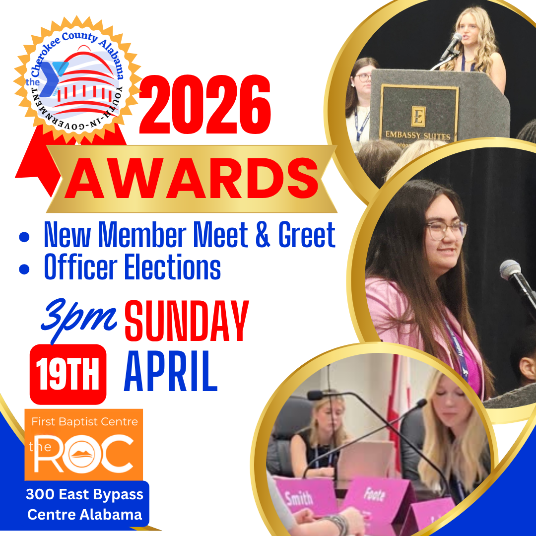 2026 YIG Awards Ceremony will be held at the Recreational Outreach Center, 300 East Bypass, Centre, Alabama at 3:00 pm on Sunday, April 19th